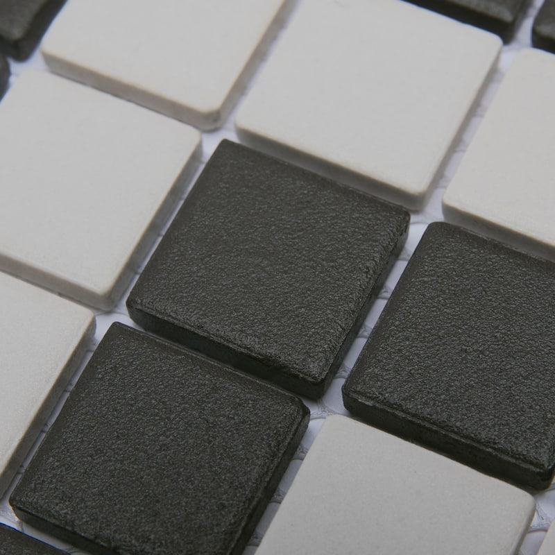 Merola Tile Gotham 1" Greek Corner Unglazed Black and White 8-3/4" x 8-3/4" Porcelain Mosaic Floor and Wall Tile