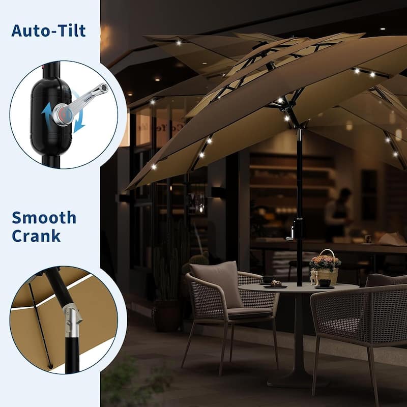 3-Tier 10Ft Patio Umbrella, Easy Crank and Push Button Tilt for Pool, Deck, Yard, Garden with LED Lights (No Base)