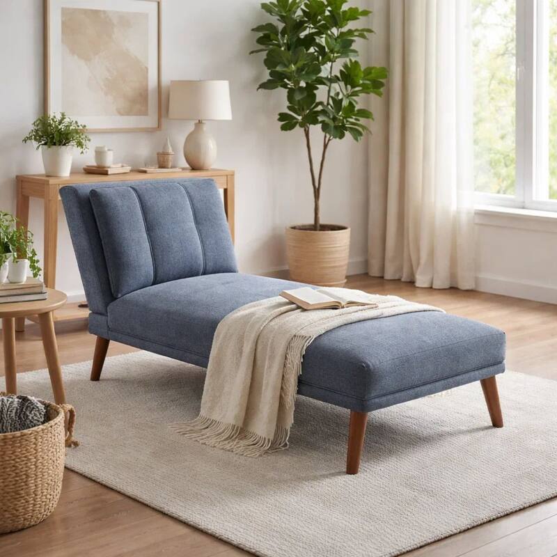 Dora 62 Inch Modern Adjustable Chaise Lounger with Channel Tufting, Blue