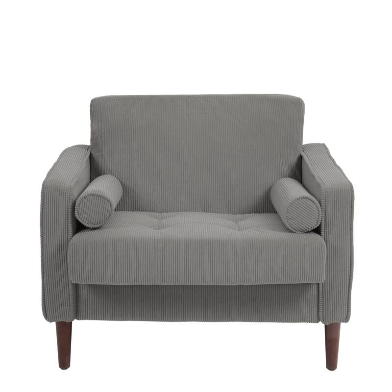 Modern Upholstered Corduroy Wide Armchair with Bolster Pillows