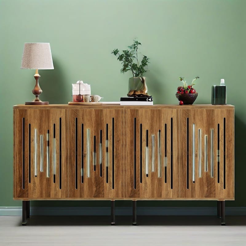 Modern Sideboard Buffet Cabinet with Adjustable Shelves and Metal Legs for Dining Room Storage - 59.05"L x 13.78"W x 31.49"H