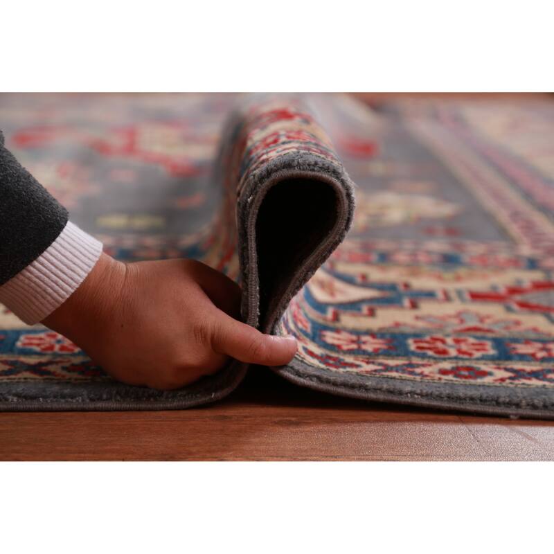 Hand Knotted Oriental 100% Wool Carpet Traditional Geometric Greys & Charcoal Kazak Area Rug - 13' 0'' X 9' 8''