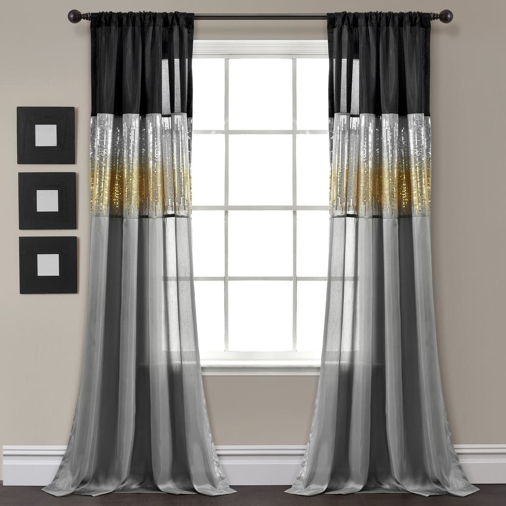 Silver Orchid Page Two-tone Faux Silk Glamorous Sequins Sparkle Single Curtain Panel
