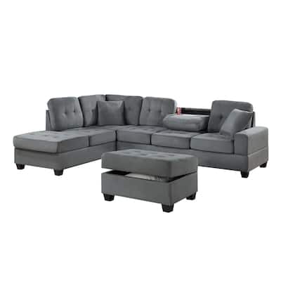 3 Piece Plush Microfiber Sectional with Ottoman