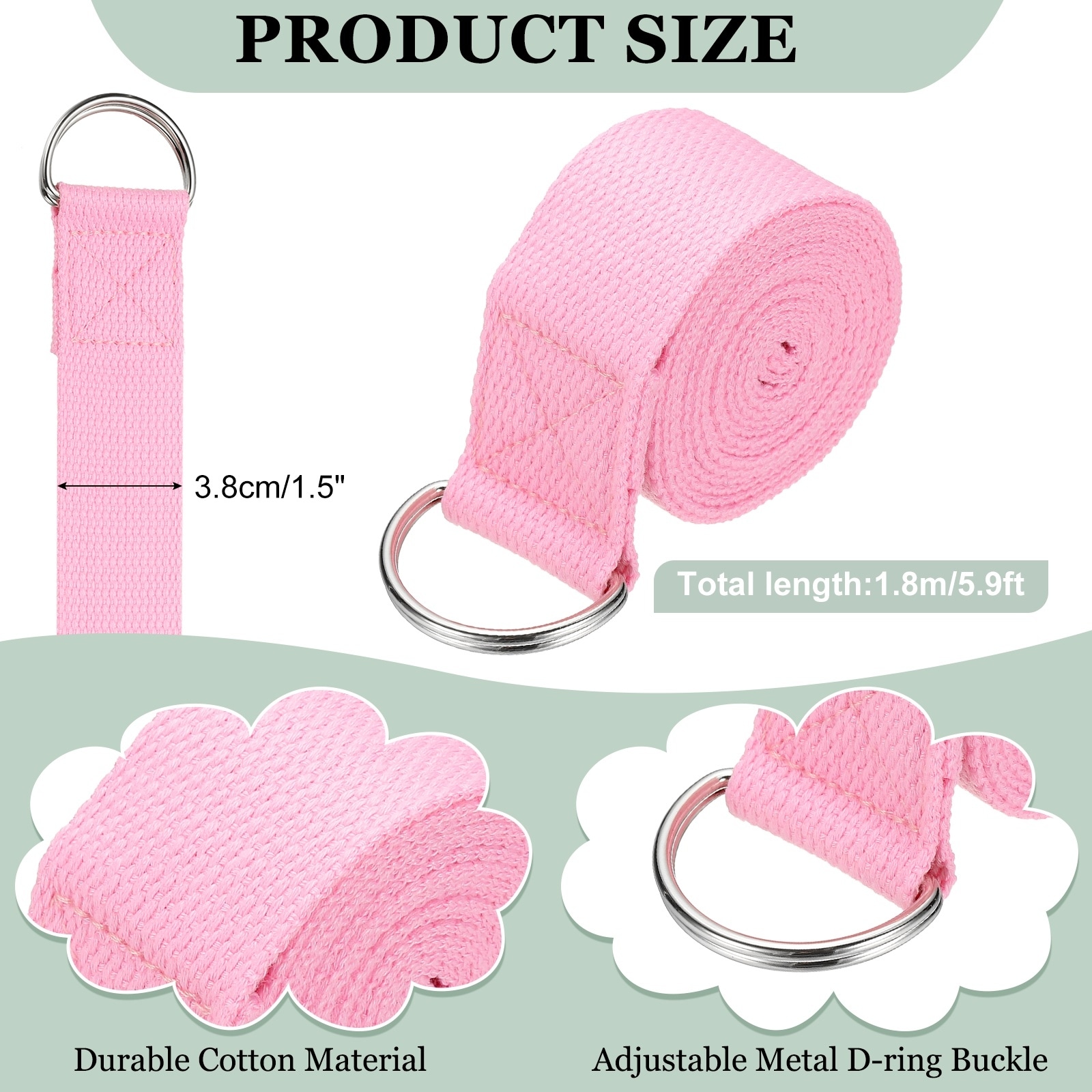 Yoga Strap for Stretching, Athletic Stretch Band with Adjustable Metal D Ring Buckle Yoga Bands