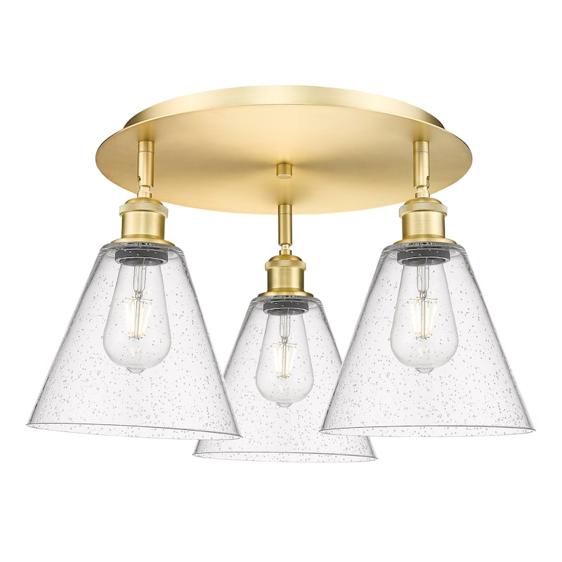 Innovations Lighting Berkshire - 3 Light 20" Flush Mount - Satin Gold/Seedy