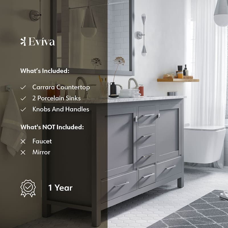 Eviva Aberdeen 48" Gray DS Bath Vanity with WH Carrara Top