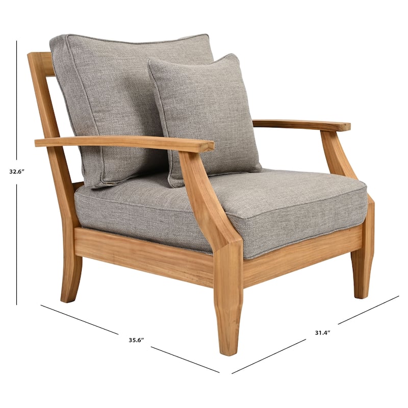 SAFAVIEH Couture Freida Wood Patio Arm Chair - 31.4" W x 35.6" L x 32.6" H - 31"W x 36"D x 33"H
