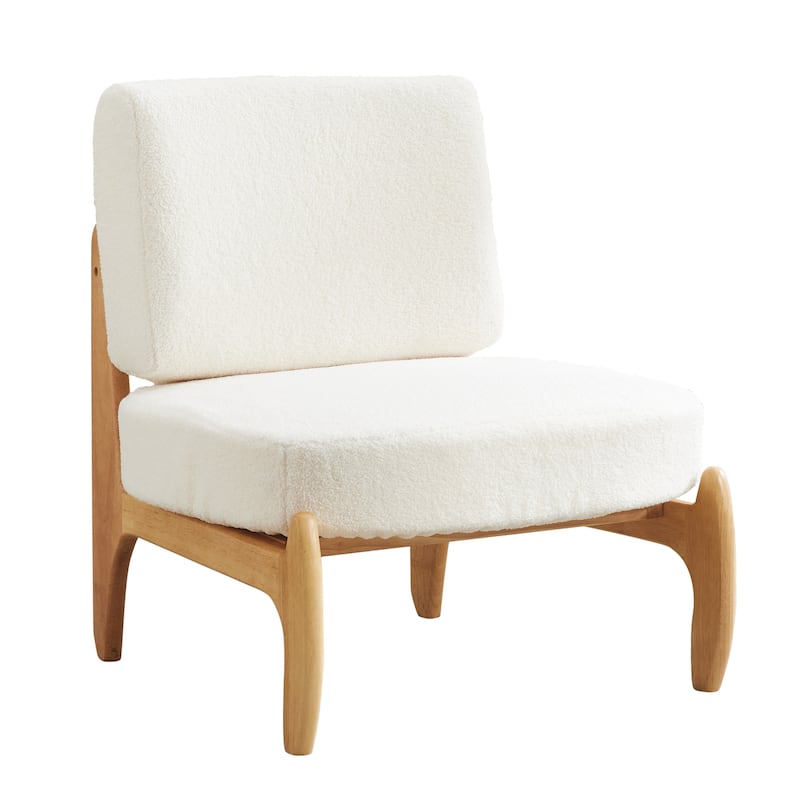 Modern Teddy Slipper Chair Armless Lounge Sofa - Oak Frame + White Teddy