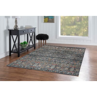 Grant Machine Washable Teal and Ivory Area Rug