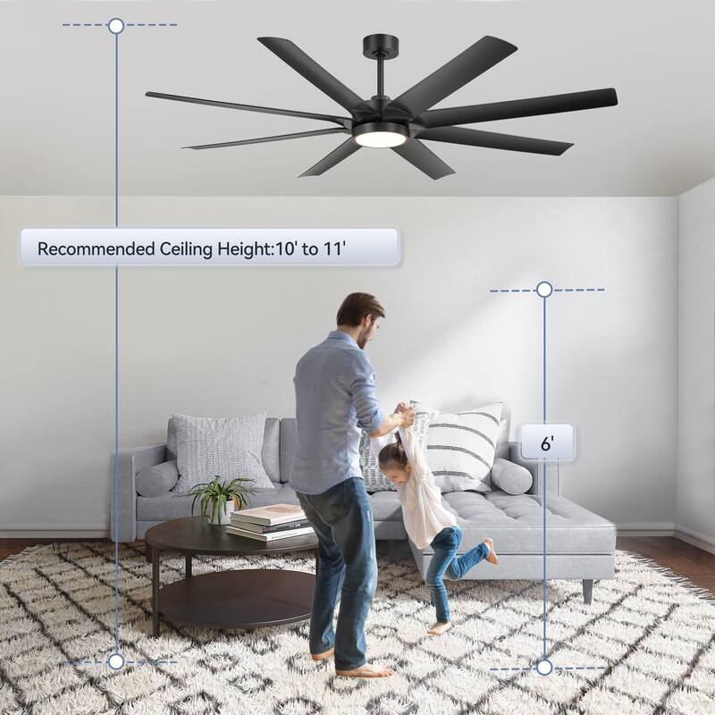 Large 72" 8-Blade Integrated LED Ceiling Fan with Light and Remote