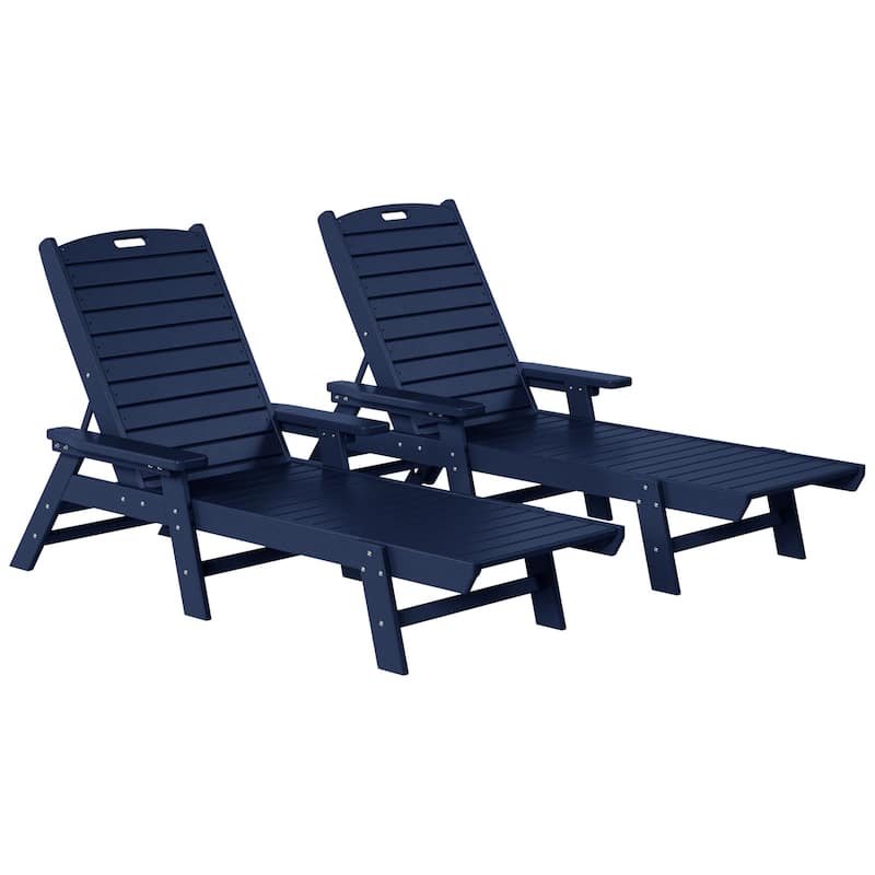 Laguna Hdpe All Weather Outdoor Patio Pool Reclining Chaise Lounge (Set Of 2) - Navy Blue