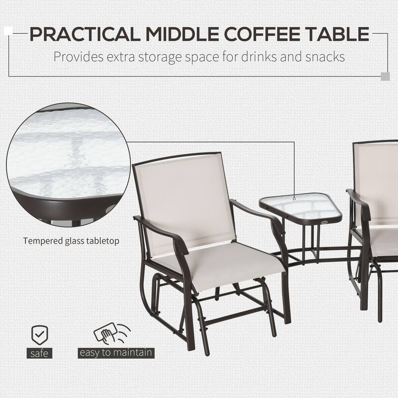 Outsunny 3-pc. Outdoor Sling Fabric Gliding Rocker Chairs w/ Table