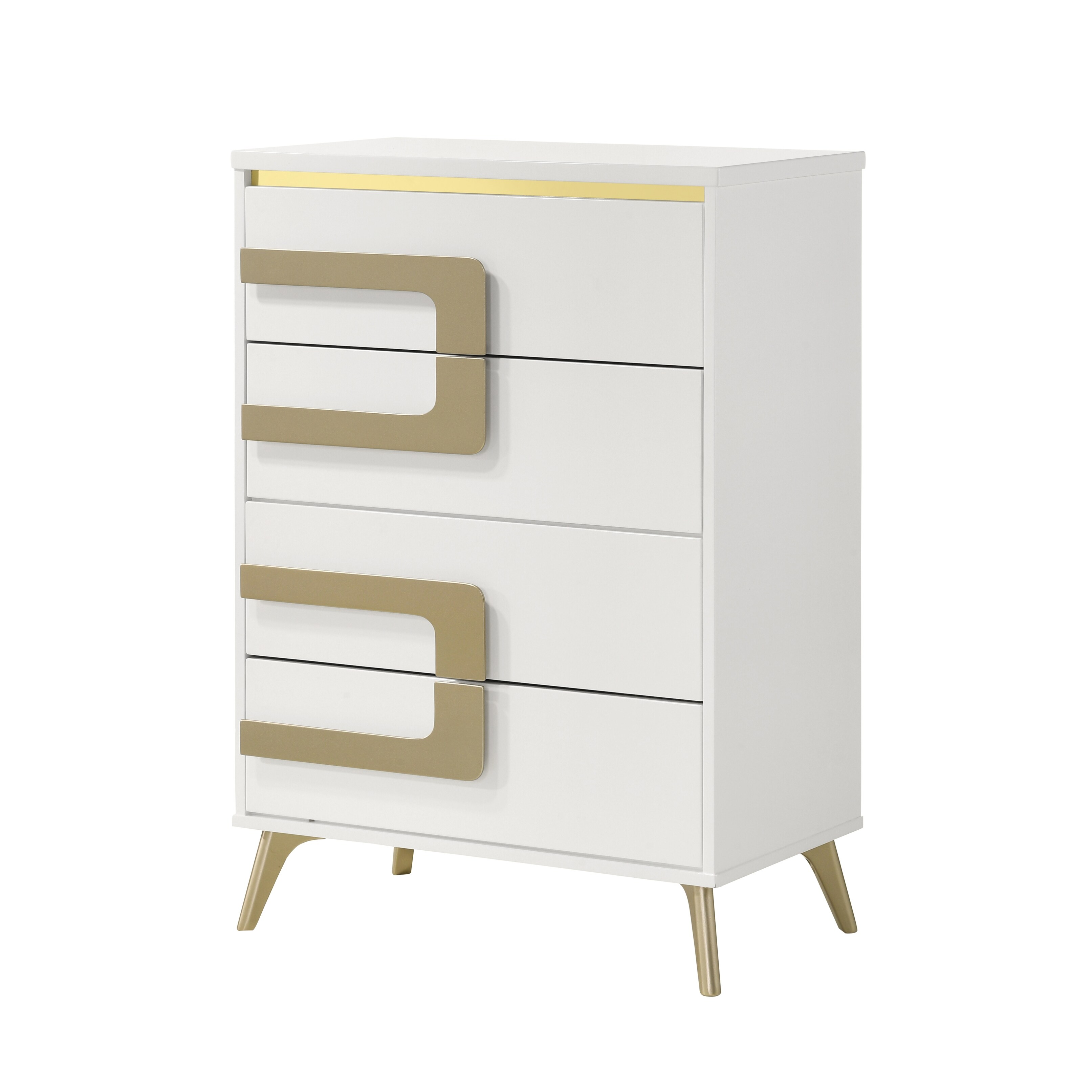 white claire modern drawer dresser Claire White and Gold Wood 4 Drawer Chest with Modern Hardware