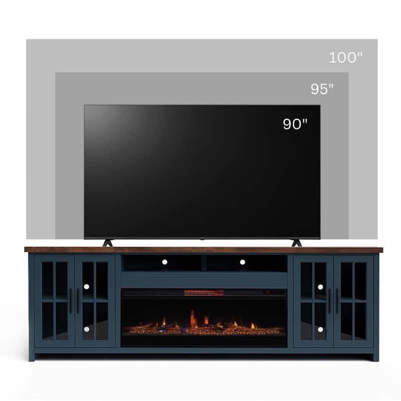 Bridgevine Home Modern Farmhouse 97 inch Fireplace TV Console for TVs up to 100 inches, Two-Tone Finish