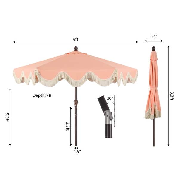 dimension image slide 12 of 20, 9ft Tassel Patio Umbrella Auto-Tilt, Crank , by JONATHAN Y