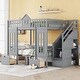 preview thumbnail 28 of 52, Solid Wood Bunk Bed Frame with 2 Drawers, Storage Stairs and Adjustable Table, Bunk Bed Turn into Upper Bed and Down Desk Gray - Full