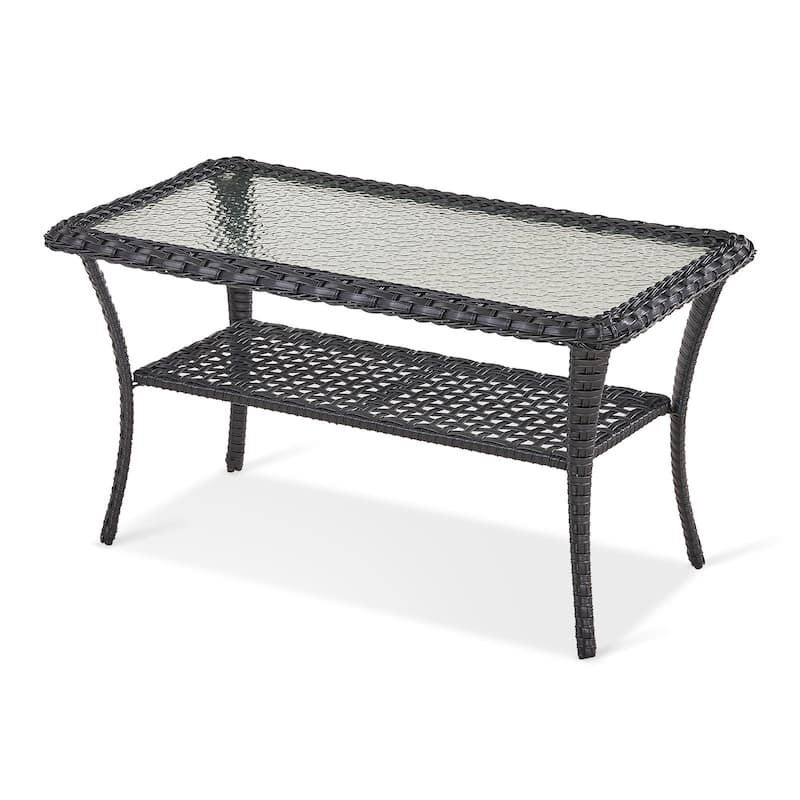 Outdoor End Table Rattan Bistro Table with Storage