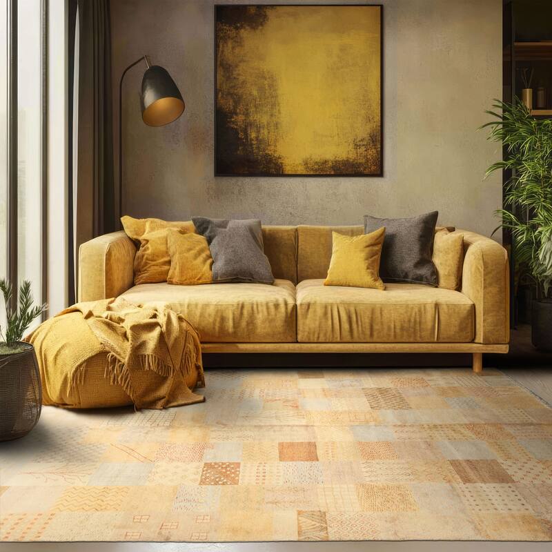 7'11''x10'2'' Hand Knotted Wool Beige Silky Sheen allover pattern Peshawar Rug - 7' 11'' x 10' 2'' - 7' 11'' x 10' 2''