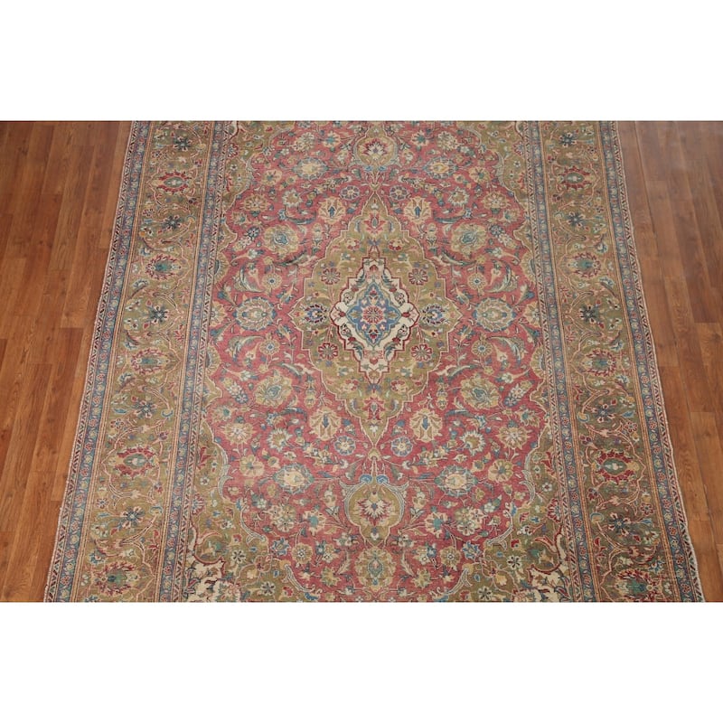 Kashan Vegetable Dye Persian Antique Area Rug Handmade Wool Carpet - 6'5" x 10'5"