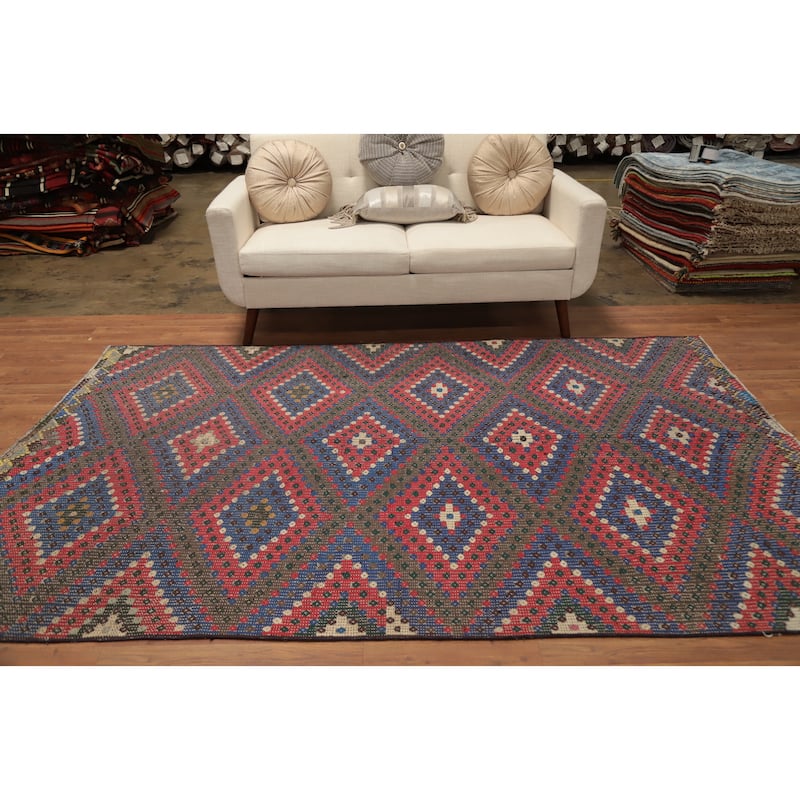 Hand Woven Oriental 100% Wool Carpet Southwestern Tribal Multi-Colored Kilim Area Rug - 8' 8'' X 5' 5''