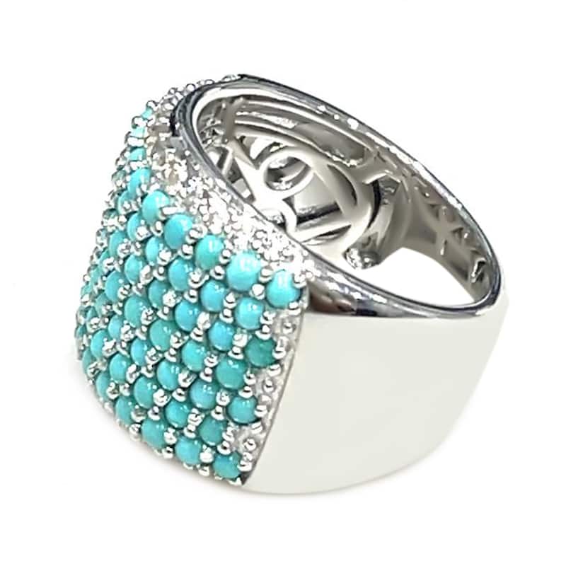 Sterling Silver Campitos Turquoise, White Zircon Gemstone Band Ring
