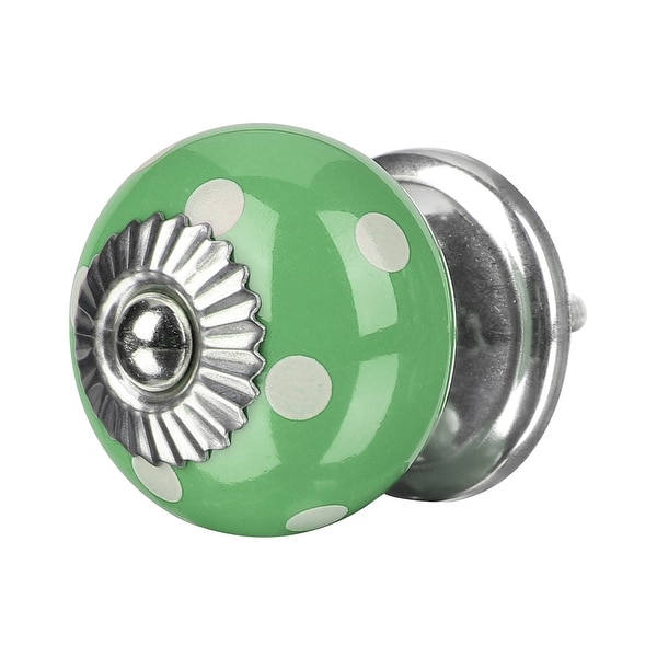 Ceramic Knobs Drawer Knob Round Pull Handle Home Door Cabinet Cupboard Wardrobe Dresser Replacement Green - 1pcs