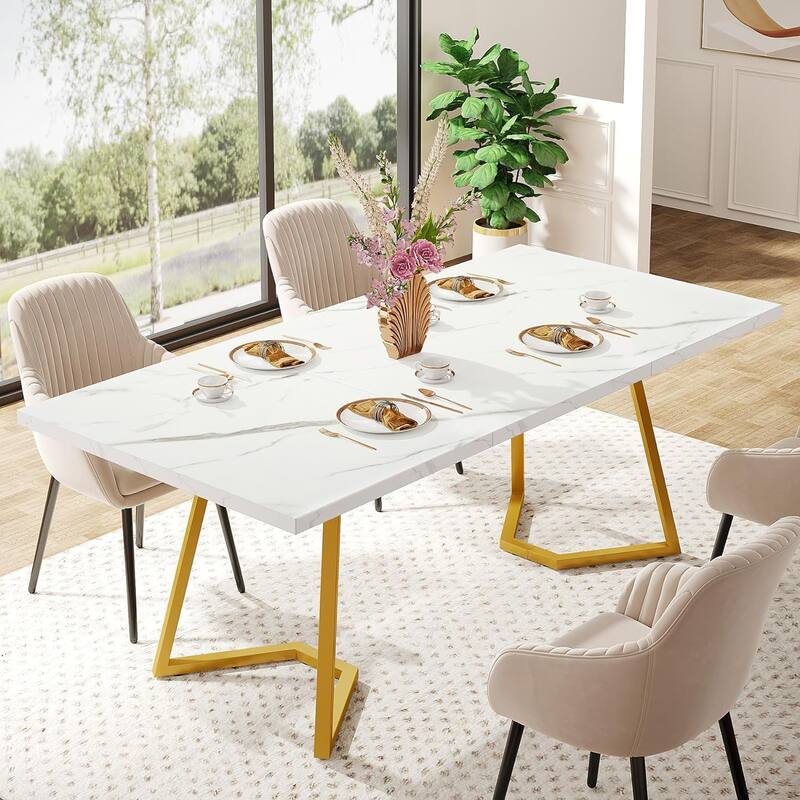 Modern Dining Room Table, 55" White Dining Dinner Table for 6 People - 55"L * 28"W * 30"H