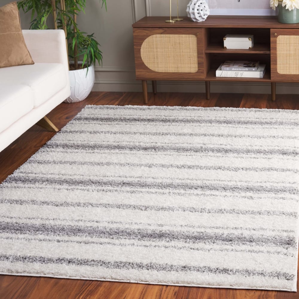 SAFAVIEH Border & Stripe Shag Hammy Modern 1.4-inch Thick