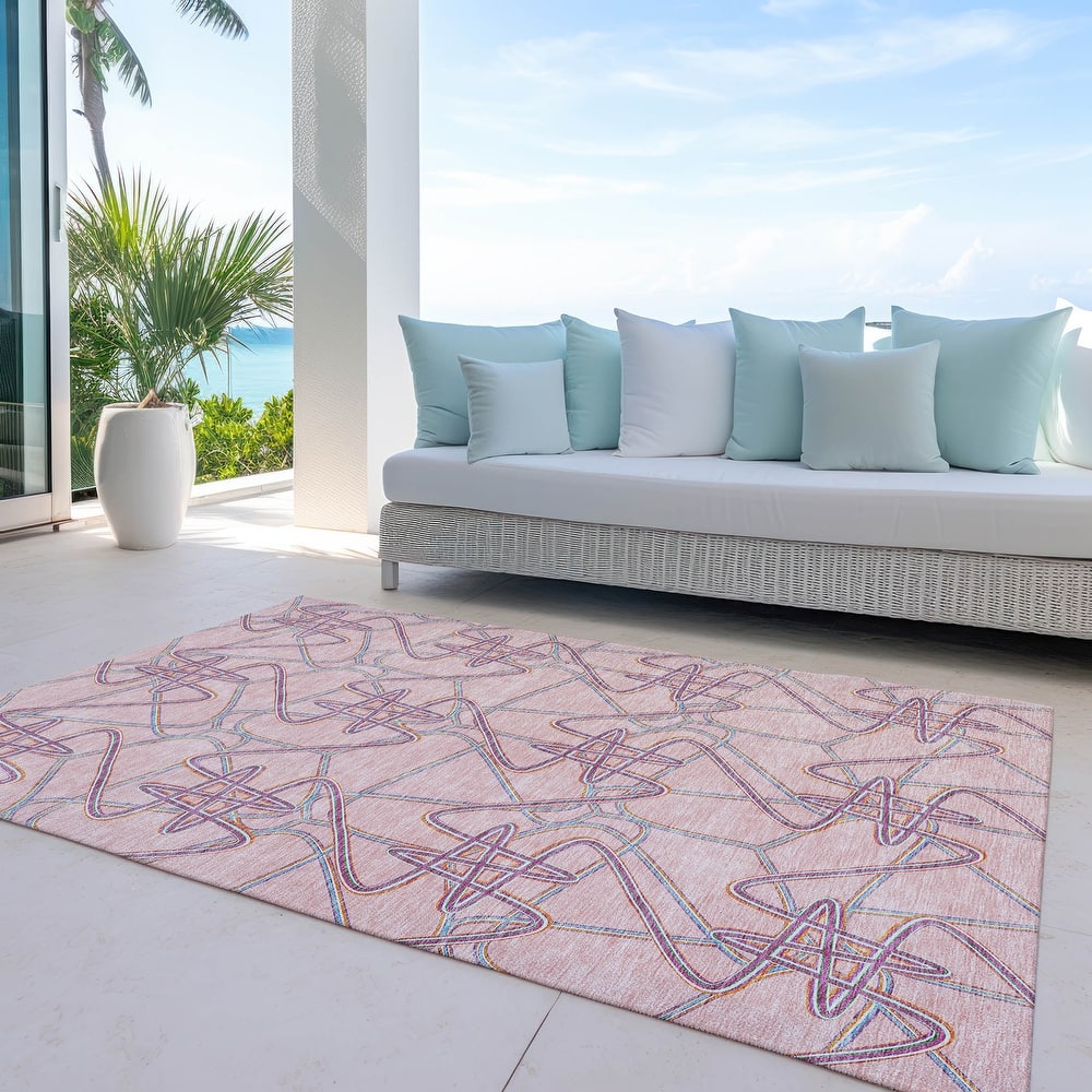 Machine Washable Indoor/ Outdoor Contemporary Links Chantille Rug