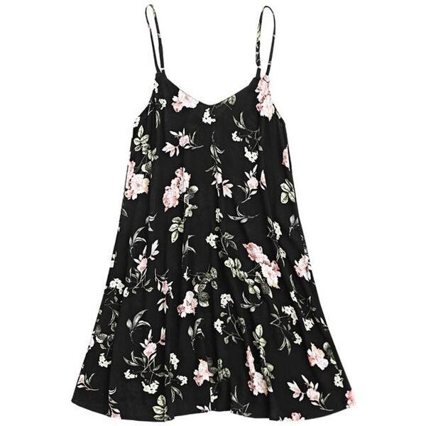 Shop Zaful Women Floral Mini Dress Spaghetti Strap Sleeveless Boho