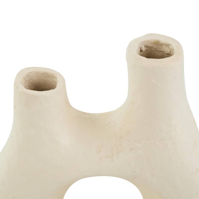 Paper Mache Abstract Rounded Decorative Vase with Double Openings - Beige - Roche River Decor