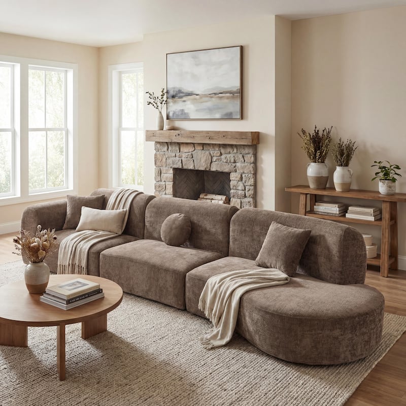 Christopher Knight Home - Buker Curved 140" Upholstered Sectional Sofa - Brown