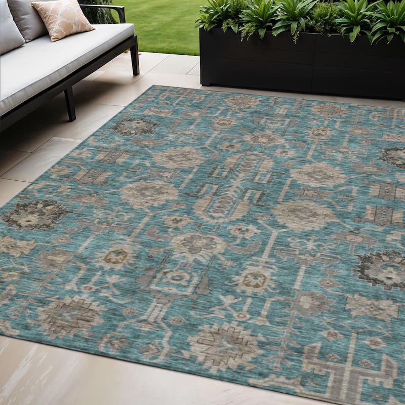 HomeRoots Oriental Traditional Rectangle Outdoor Rug - 10' X 14'