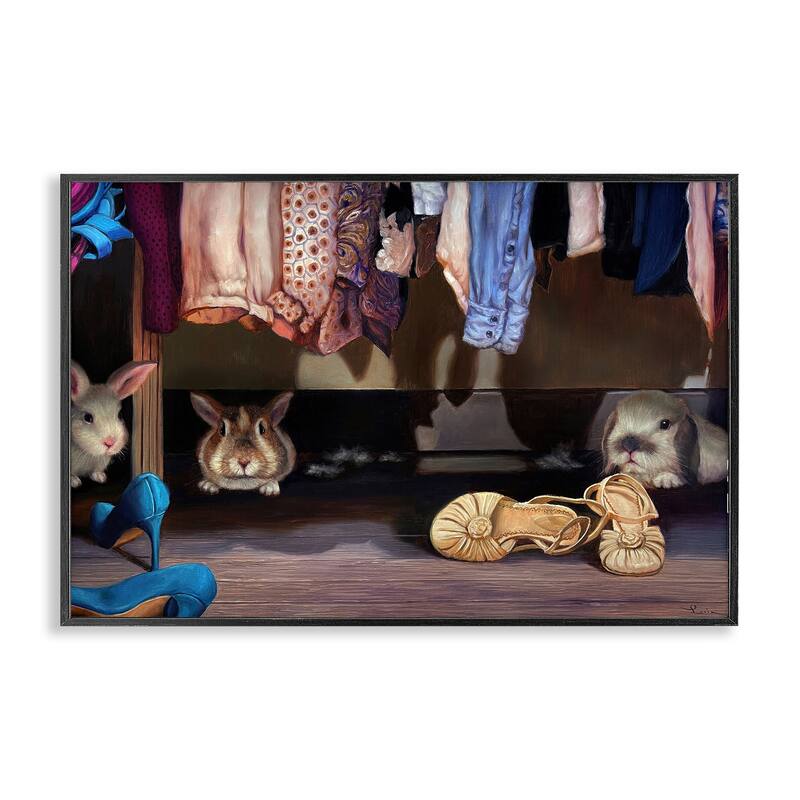 Stupell Bunnies Under Closet View Framed Giclee Art Design By Lucia Heffernan - 30 x 20 - Black