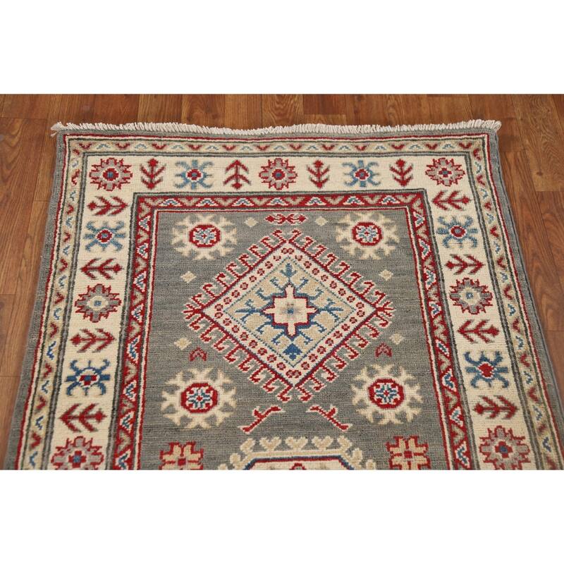 Geometric Kazak Runner Rug Handmade Traditional Wool Carpet - 2'8" x 16'4"