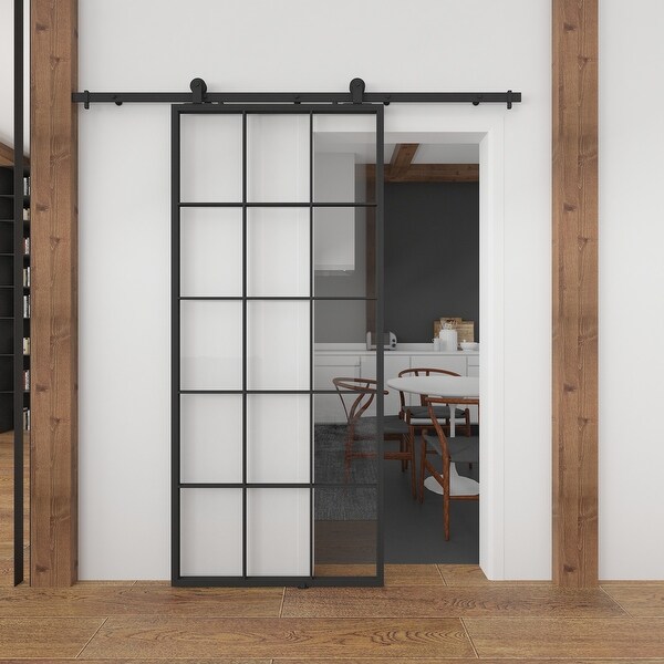 Shop Clear Glass Metal Queen S Barn Door With Installation Hardware Kit Overstock 30986788