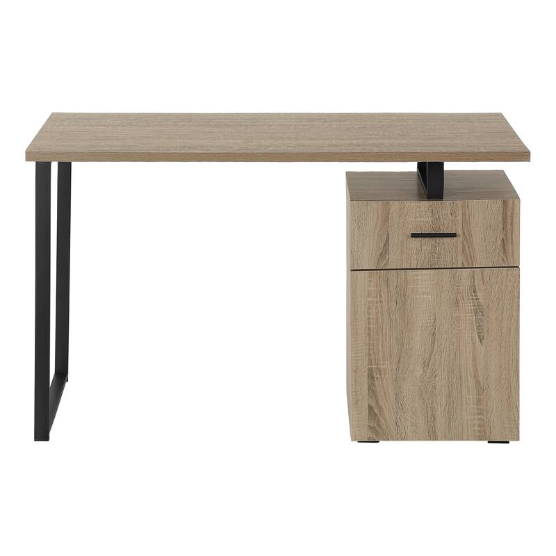 48" Computer Desk with Storage, Left or Right Setup, Dark Taupe Laminate, Black Metal Legs, Modern Work Desk