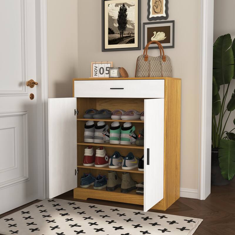 Freestanding 4-Tier Shoe Rack Storage Cabinet with Adjustable Shelves and Spacious Drawer for Entryway, Hallway or Office