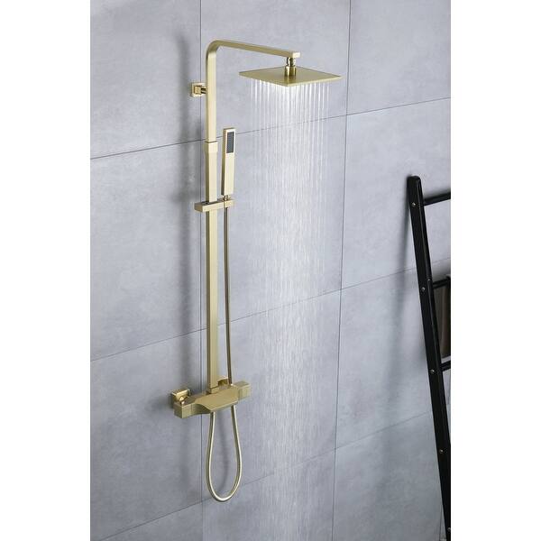 brushed gold wall mounted 3 way thermostatic exposed shower with tub ...