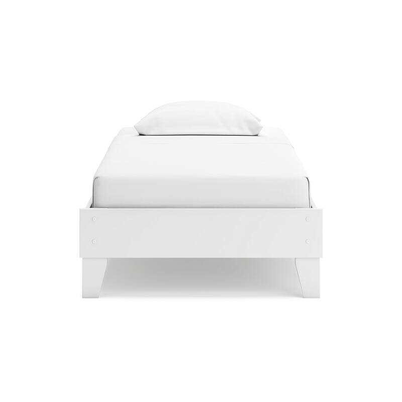 Alli Twin Size Platform Bed, Modern Matte White Wood, Low Profile Legs