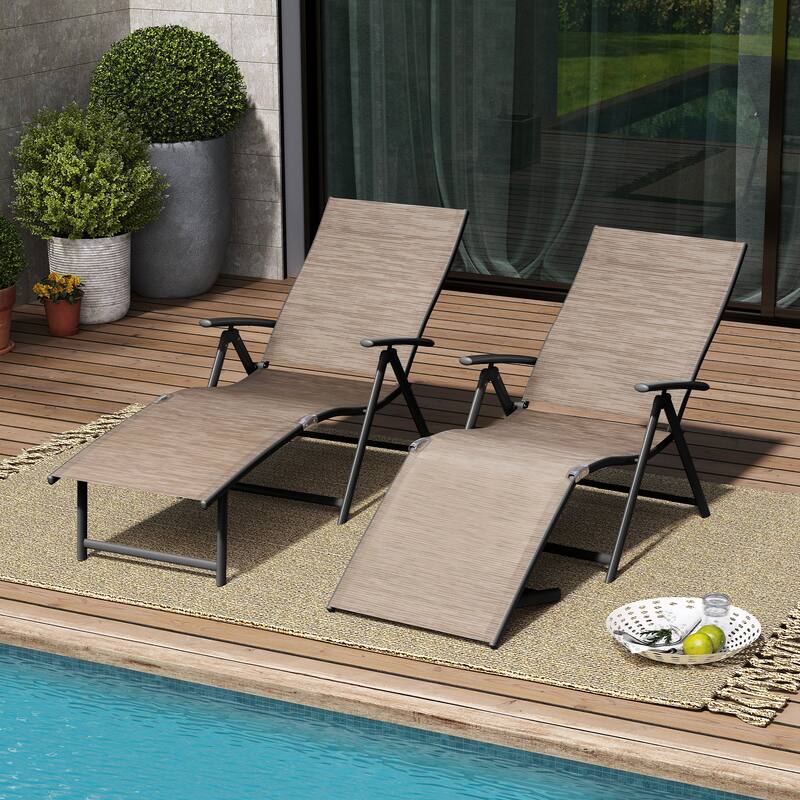 VredHom Outdoor Portable Folding Chaise Lounge Chairs (Set of 2) - 70" L x 20" W x 14" H - Esspreso