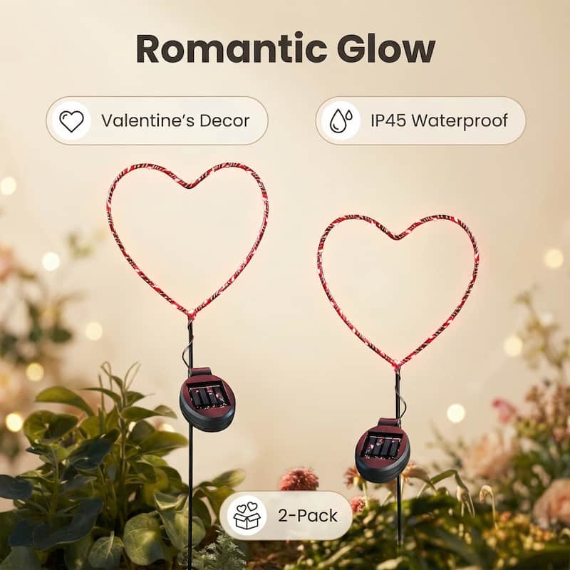 Outdoor Solar Powered LED Decorative Garden Stake Light - 2 Pack Red Heart - 2 Pack