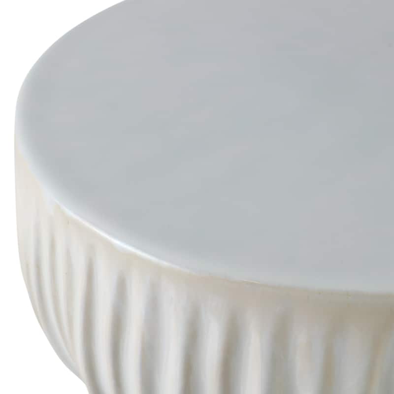 Ceramic Garden Stool Textured Wave Design for Home Decor - 19" White