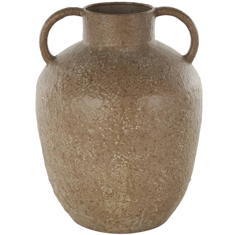 Metal Antique Inspired Decorative Vase with Handles - Brown - Roche River Decor - Brown