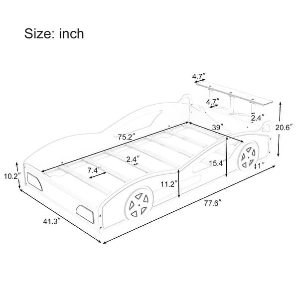 Wooden Race Car Bed,Car-Shaped Platform Twin Bed with Wheels For Teens