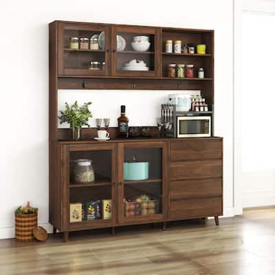63" Wide Pantry Storage Cabinet with Microwave Tabletop, 4 Doors and 4 Drawers, Kitchen Cupboard Organizer