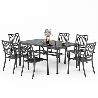 Outdoor Patio Dining Set with Steel Stackable Chairs and Expandable Table