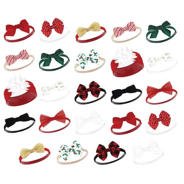 slide 1 of 1, Hudson Baby Infant Girl Cotton and Synthetic Headbands Bundle Set, 12 Days Of Christmas Holly, 0-24 Months 12 Days Of Christmas Holly - 0-24 Months
