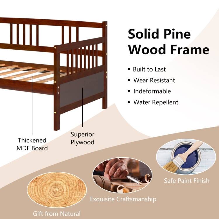 Cherry Pine Wood Twin Daybed Frame with Storage Space and Durable Slat Support